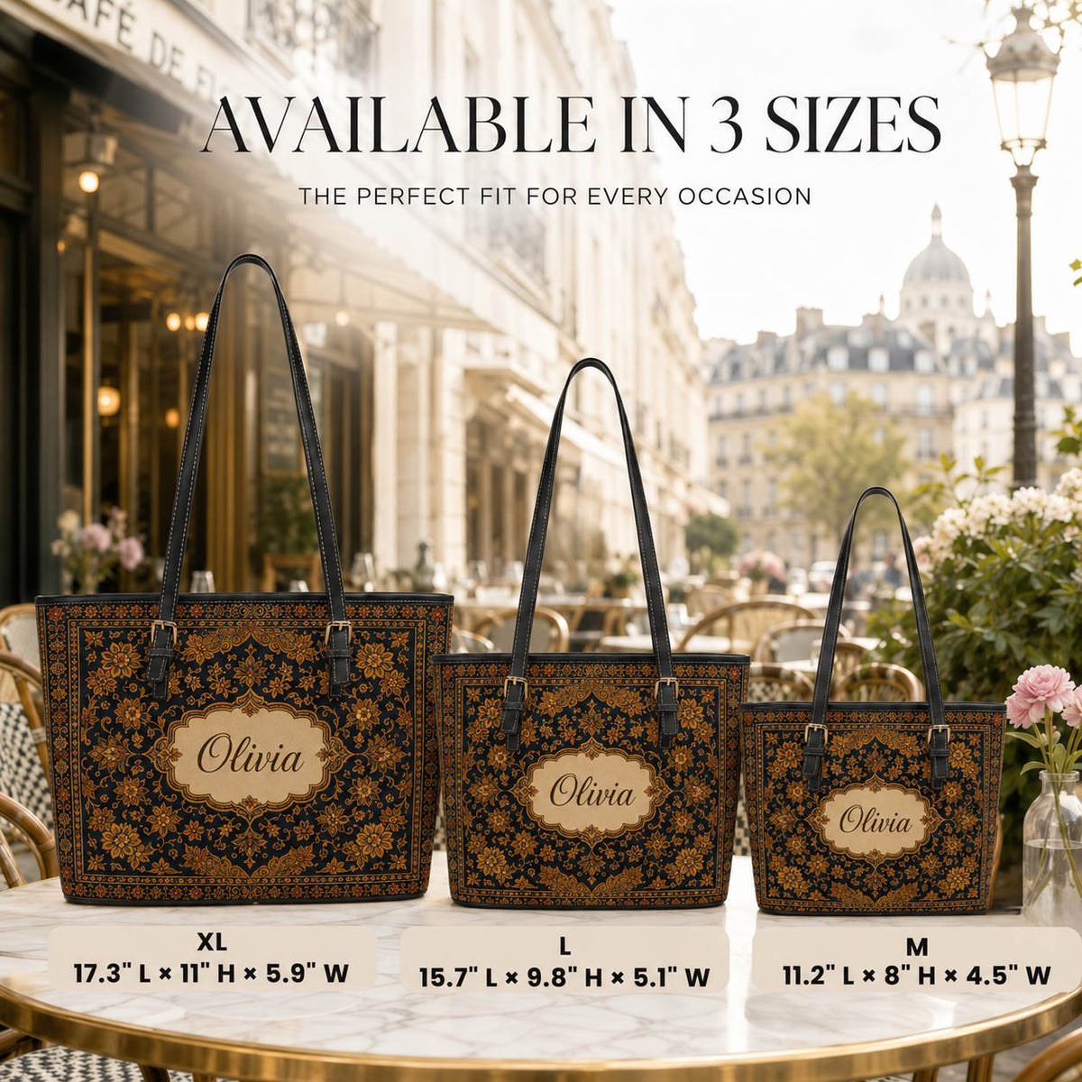 Vintage Persian Floral Travel Gift for Her - Personalized Leather Tote Bag