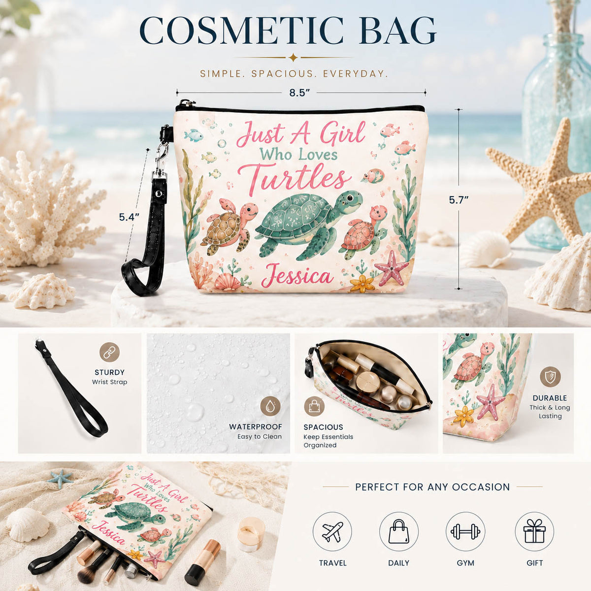 Sea Turtle Beach Lover - Personalized Cosmetic Bag