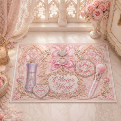Personalized Coquette Rug - Custom Name Pink Vanity Doormat for Her