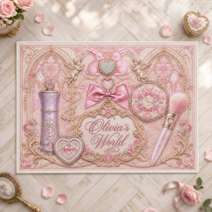 Personalized Coquette Rug - Custom Name Pink Vanity Doormat for Her