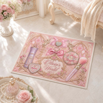 Personalized Coquette Rug - Custom Name Pink Vanity Doormat for Her
