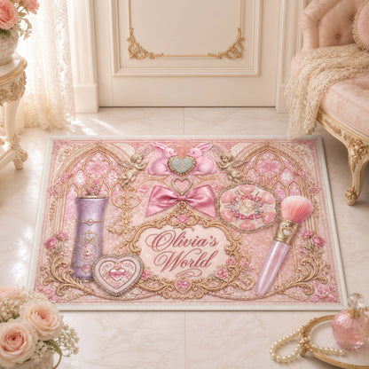 Personalized Coquette Rug - Custom Name Pink Vanity Doormat for Her