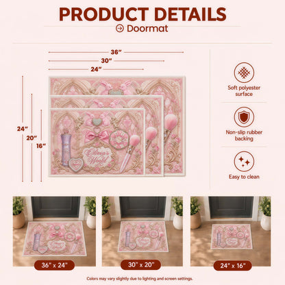 Personalized Coquette Rug - Custom Name Pink Vanity Doormat for Her