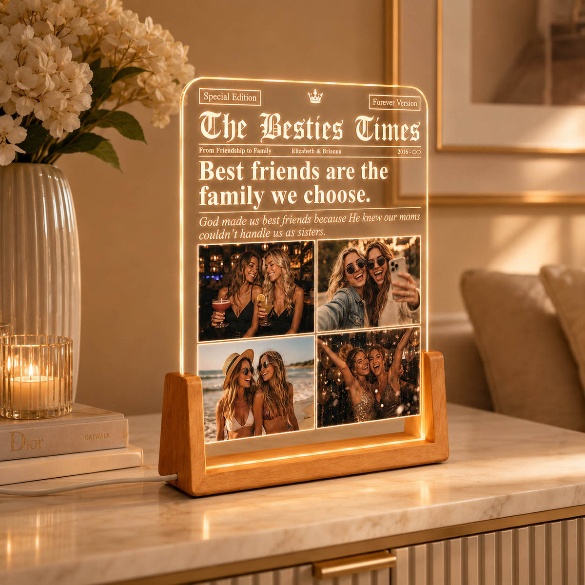 Best Friend Photo Collage Friendship Gift - Personalized Night Light