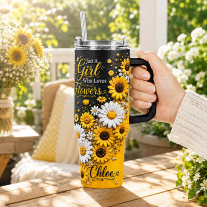 Sunflower Daisy Flower Lover Gift - Personalized 40oz Tumbler