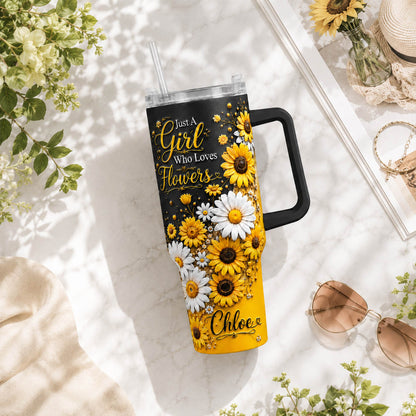 Sunflower Daisy Flower Lover Gift - Personalized 40oz Tumbler