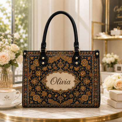 Vintage Persian Floral Gift for Her - Personalized Leather Bag