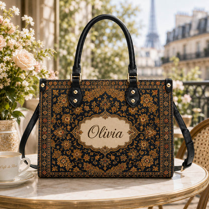 Vintage Persian Floral Gift for Her - Personalized Leather Bag