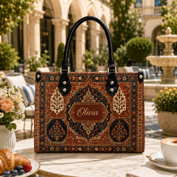 Black Persian Rug Boho Floral Purse Gift for Her - Personalized Leather Bag