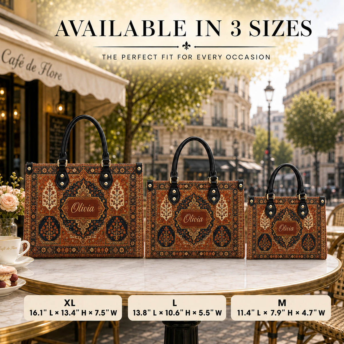 Vintage Persian Rug Boho Bag Set - Personalized Leather Bag Tote Bag & Wallet Set