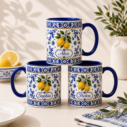 Mediterranean Lemon Blue Tile Coffee Gift - Personalized Mug