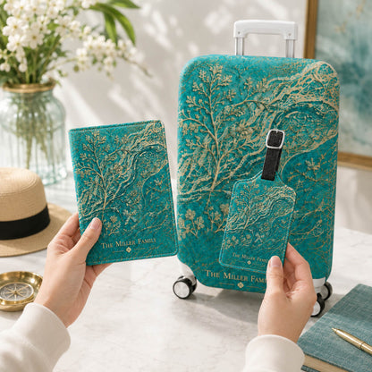 Teal Botanical Family Name Travel Gift - Personalized Luggage Tag