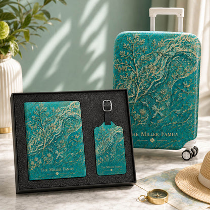 Teal Botanical Family Name Travel Gift - Personalized Luggage Tag