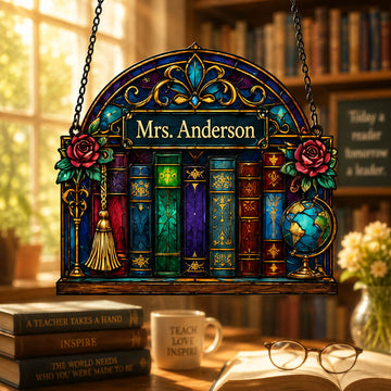 Teacher Appreciation Library Classroom Decor Gift - Personalized Window Hanging Suncatcher