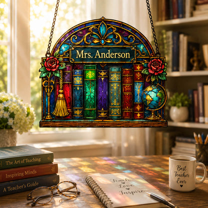 Teacher Appreciation Library Classroom Decor Gift - Personalized Window Hanging Suncatcher