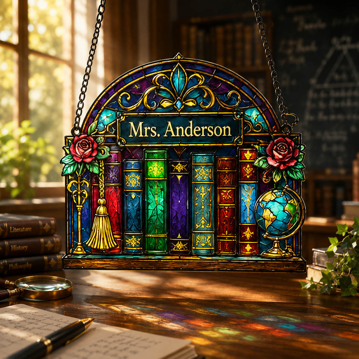 Teacher Appreciation Library Classroom Decor Gift - Personalized Window Hanging Suncatcher