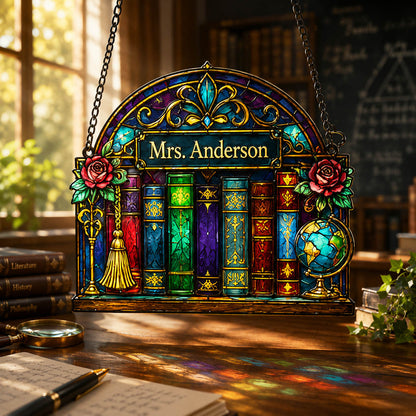 Teacher Appreciation Library Classroom Decor Gift - Personalized Window Hanging Suncatcher