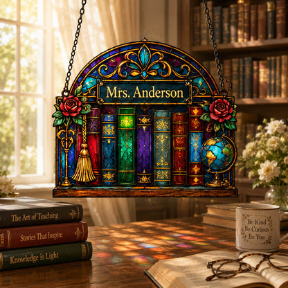 Teacher Appreciation Library Classroom Decor Gift - Personalized Window Hanging Suncatcher