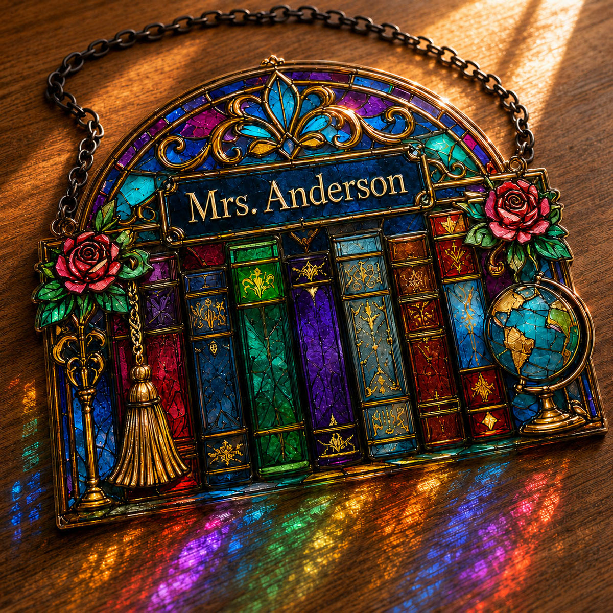 Teacher Appreciation Library Classroom Decor Gift - Personalized Window Hanging Suncatcher