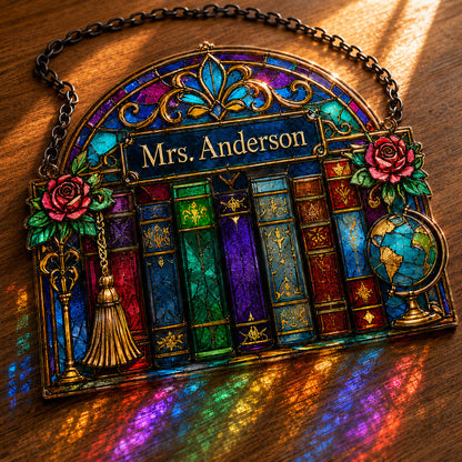 Teacher Appreciation Library Classroom Decor Gift - Personalized Window Hanging Suncatcher