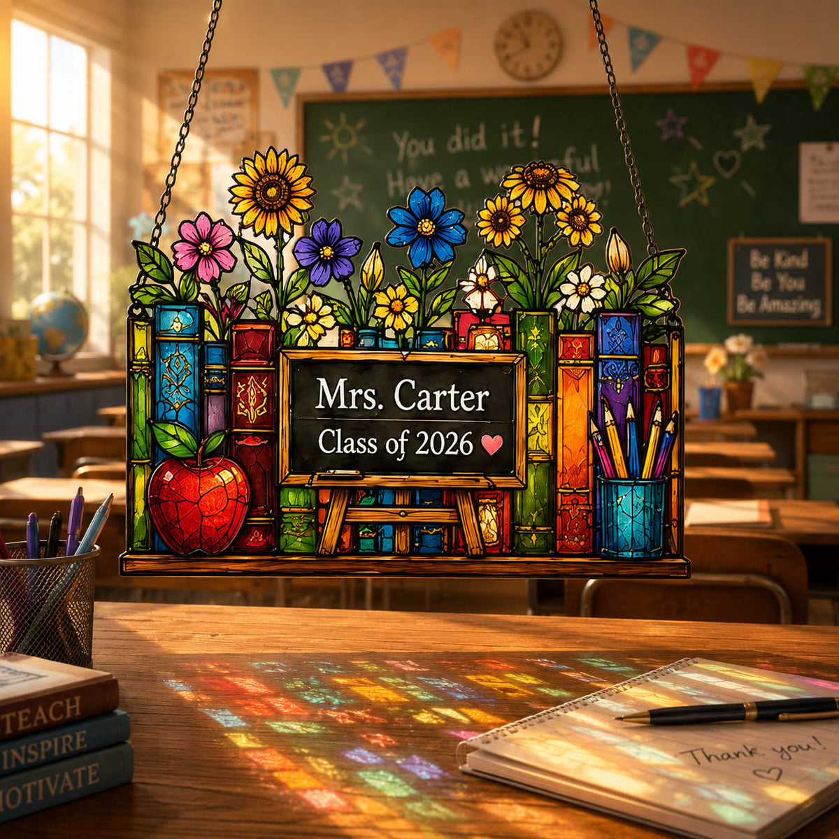 Teacher Appreciation Gift Class of 2026 Classroom Decor - Personalized Window Hanging Suncatcher
