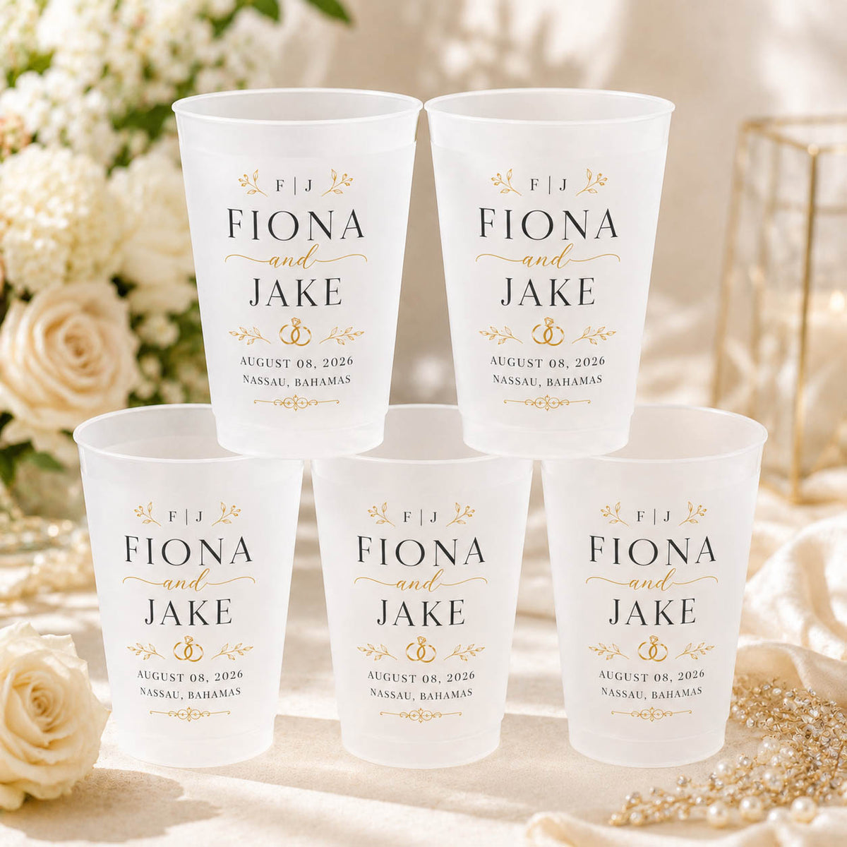 Elegant Wedding Names and Date Party Favor - Personalized Cups