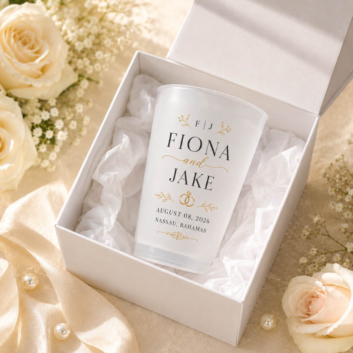Elegant Wedding Names and Date Party Favor - Personalized Cups
