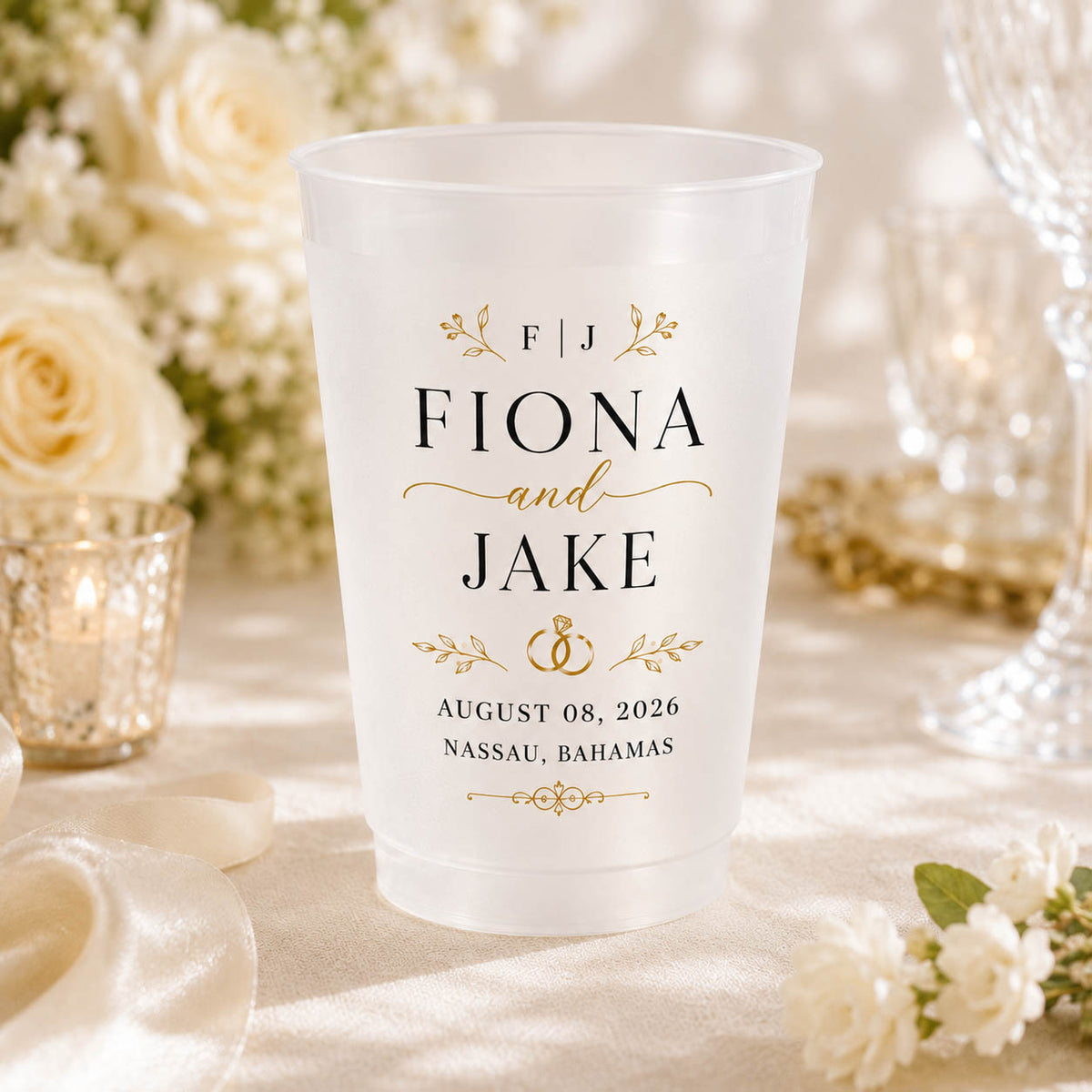 Elegant Wedding Names and Date Party Favor - Personalized Cups