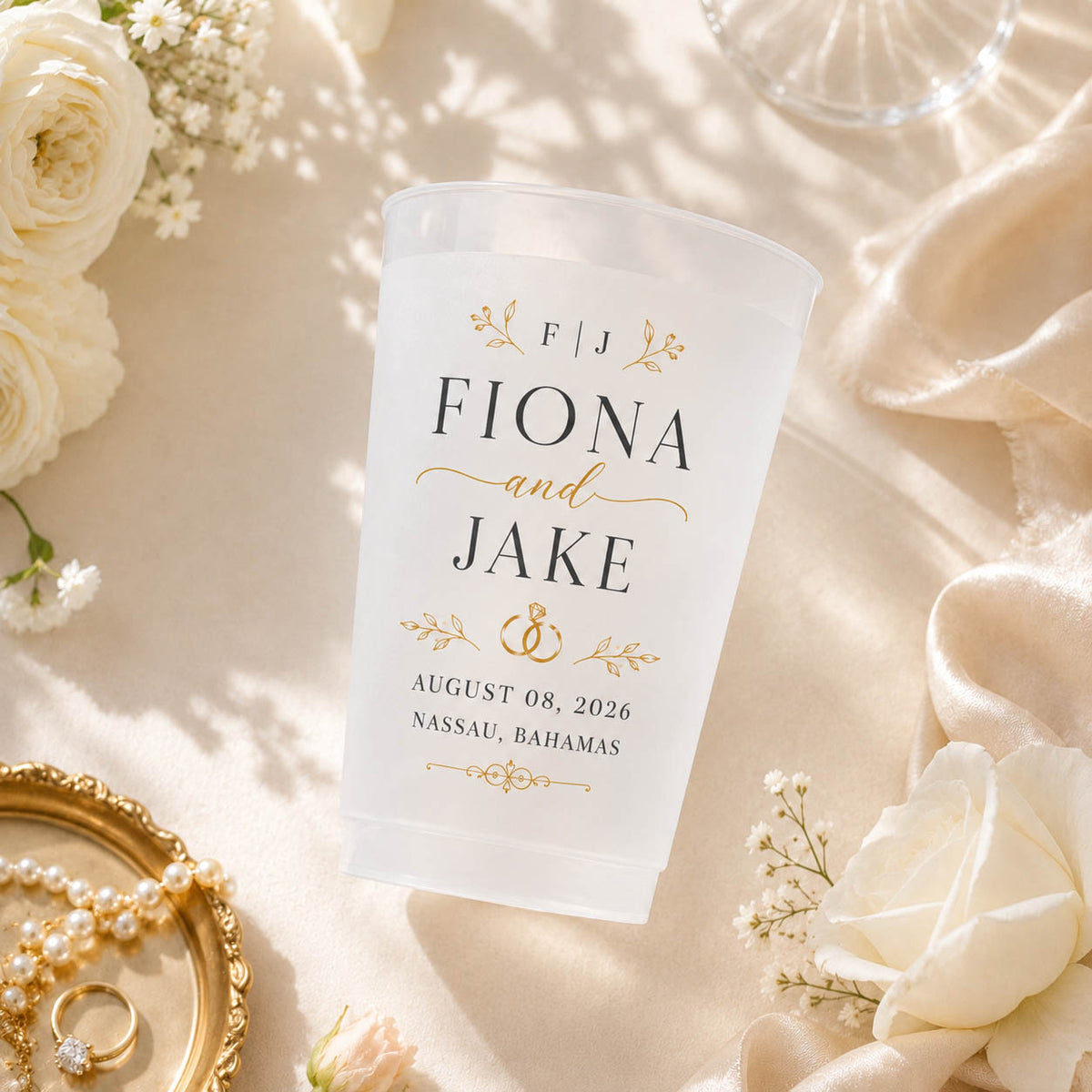 Elegant Wedding Names and Date Party Favor - Personalized Cups