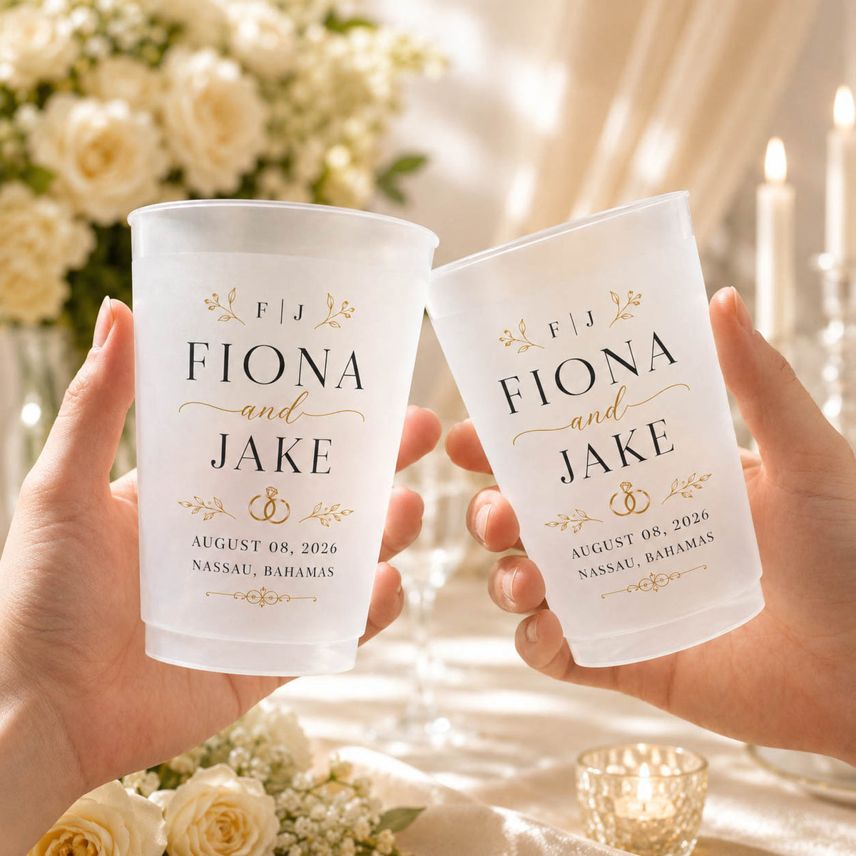 Elegant Wedding Names and Date Party Favor - Personalized Cups