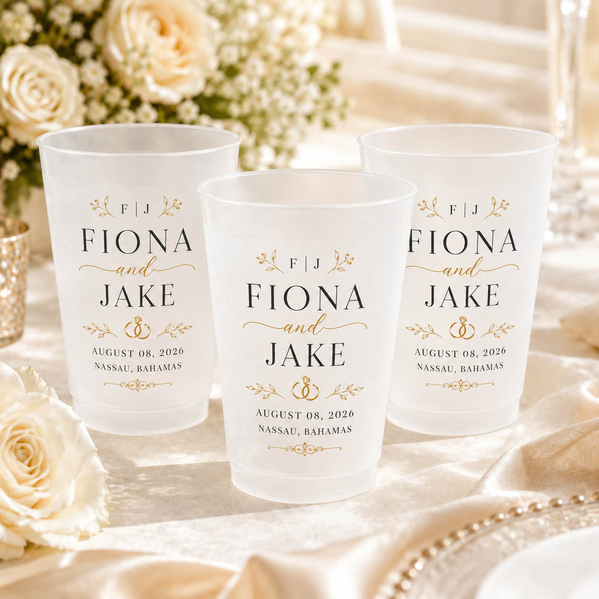 Elegant Wedding Names and Date Party Favor - Personalized Cups