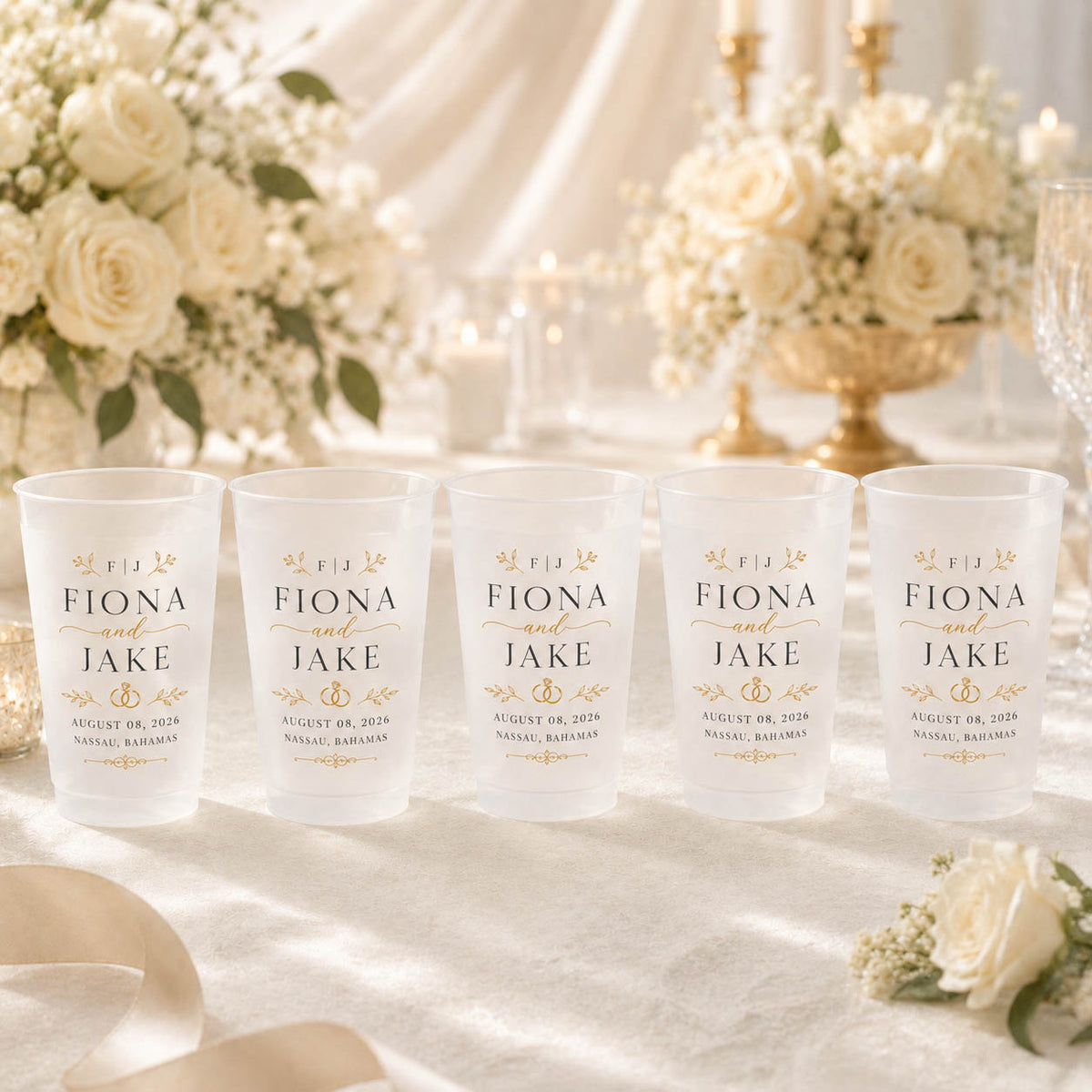 Elegant Wedding Names and Date Party Favor - Personalized Cups