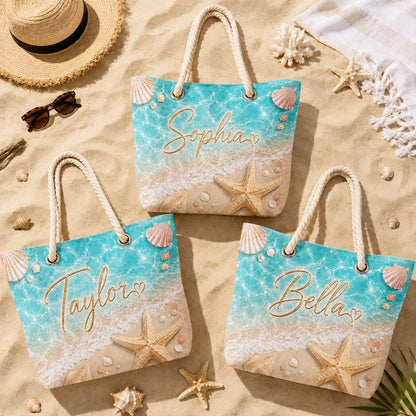 Sparkling Seashell Starfish Pool Day Gift for Girls - Personalized Beach Towel & Beach Bag Set