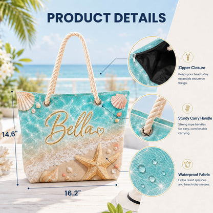 Sparkling Seashell Starfish Pool Day Gift for Girls - Personalized Beach Towel & Beach Bag Set