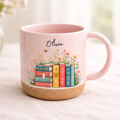 Floral Book Stack - Personalized Coffee Mug - Gift For Book Lovers
