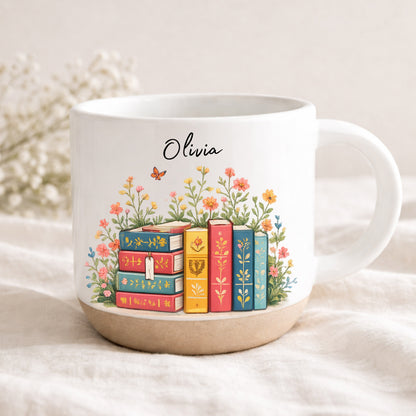 Floral Book Stack - Personalized Coffee Mug - Gift For Book Lovers