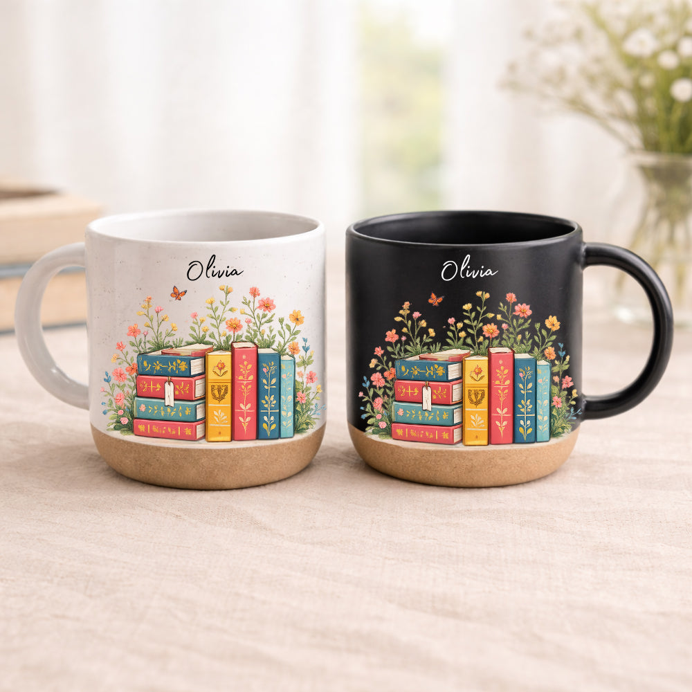 Floral Book Stack - Personalized Coffee Mug - Gift For Book Lovers