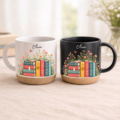 Floral Book Stack - Personalized Coffee Mug - Gift For Book Lovers