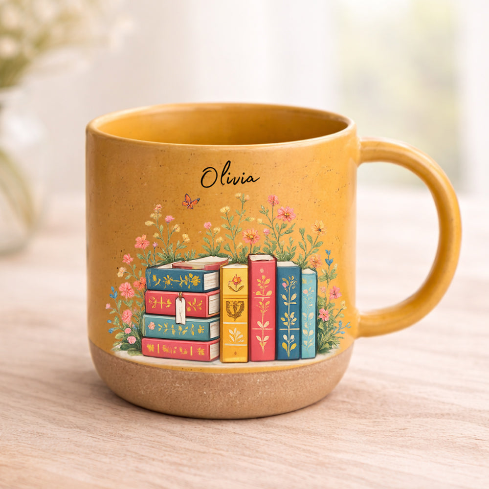 Floral Book Stack - Personalized Coffee Mug - Gift For Book Lovers