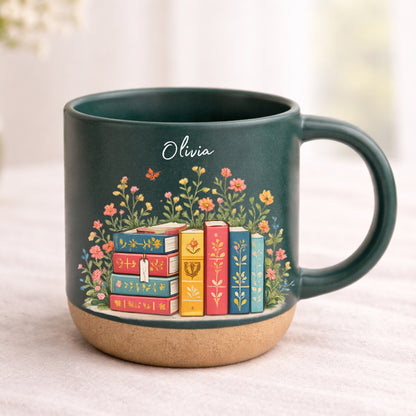 Floral Book Stack - Personalized Coffee Mug - Gift For Book Lovers