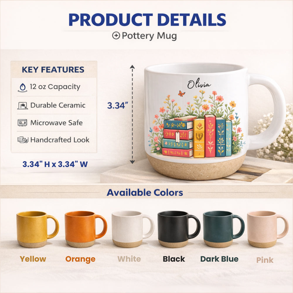 Floral Book Stack - Personalized Coffee Mug - Gift For Book Lovers