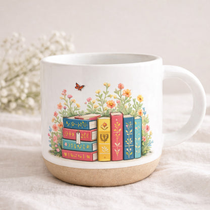 Floral Book Stack - Personalized Coffee Mug - Gift For Book Lovers