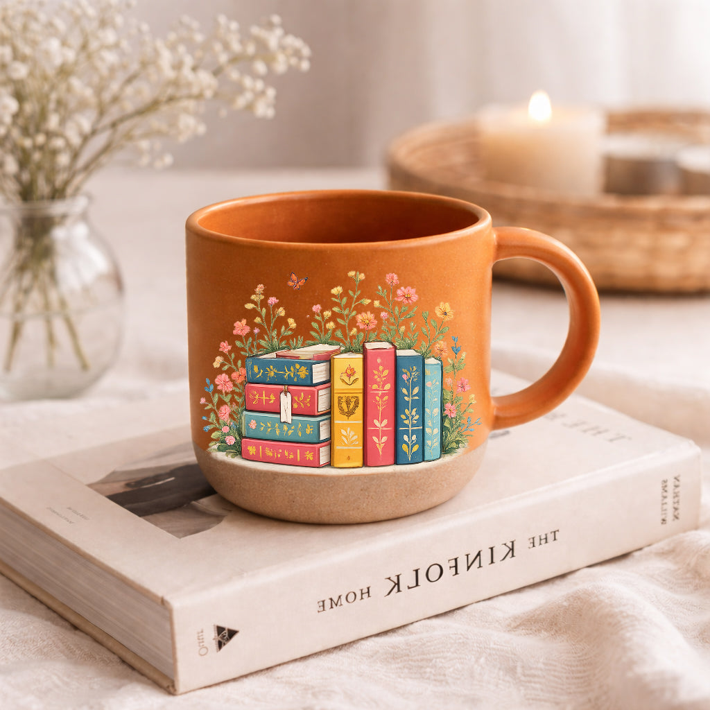 Floral Book Stack - Personalized Coffee Mug - Gift For Book Lovers
