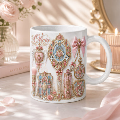 Custom Name Vintage Coffee Cup Gift for Her - Personalized Coquette Mug