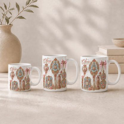 Custom Name Vintage Coffee Cup Gift for Her - Personalized Coquette Mug