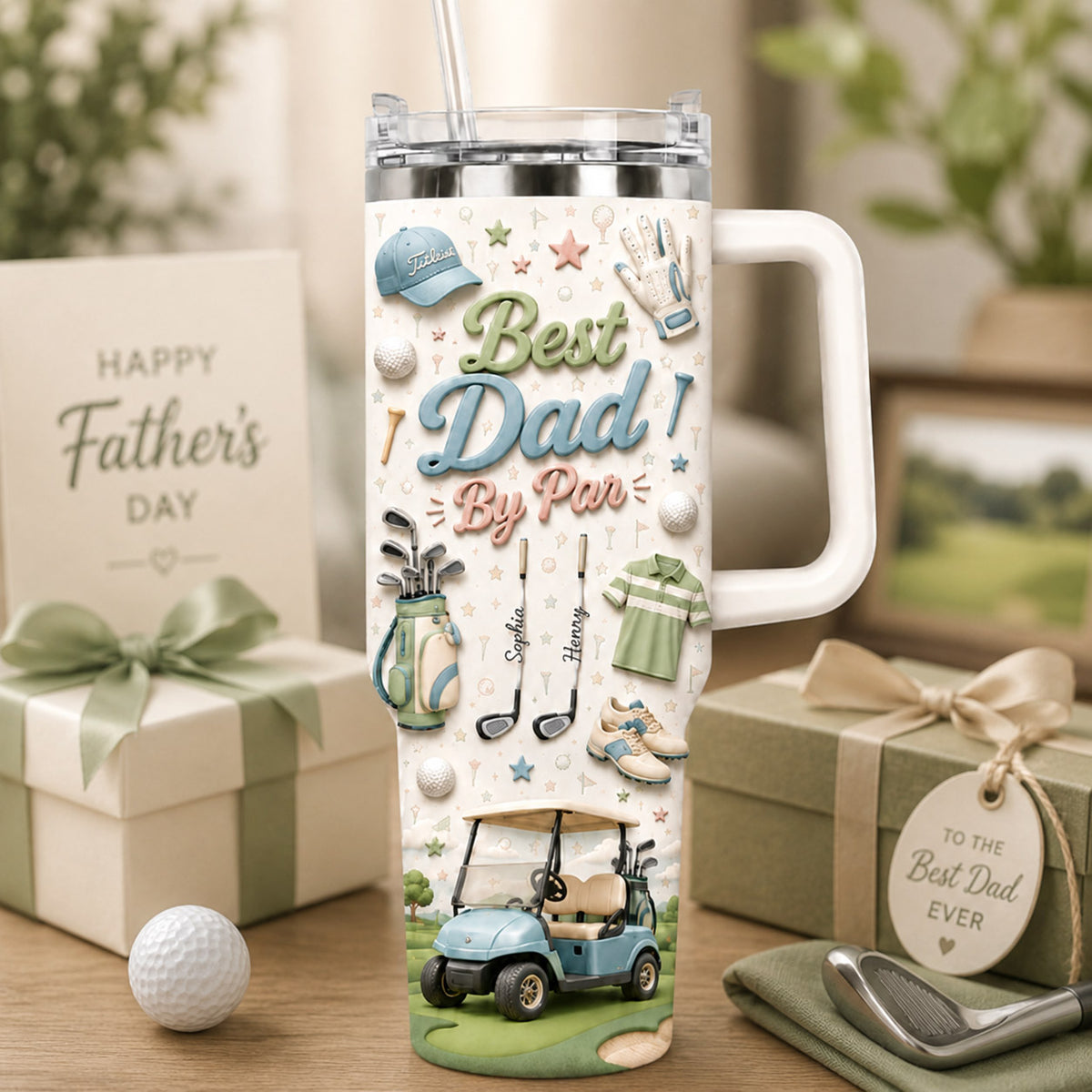 Personalized Golf Dad 40oz Tumbler - Custom Kids Names Father’s Day Gift