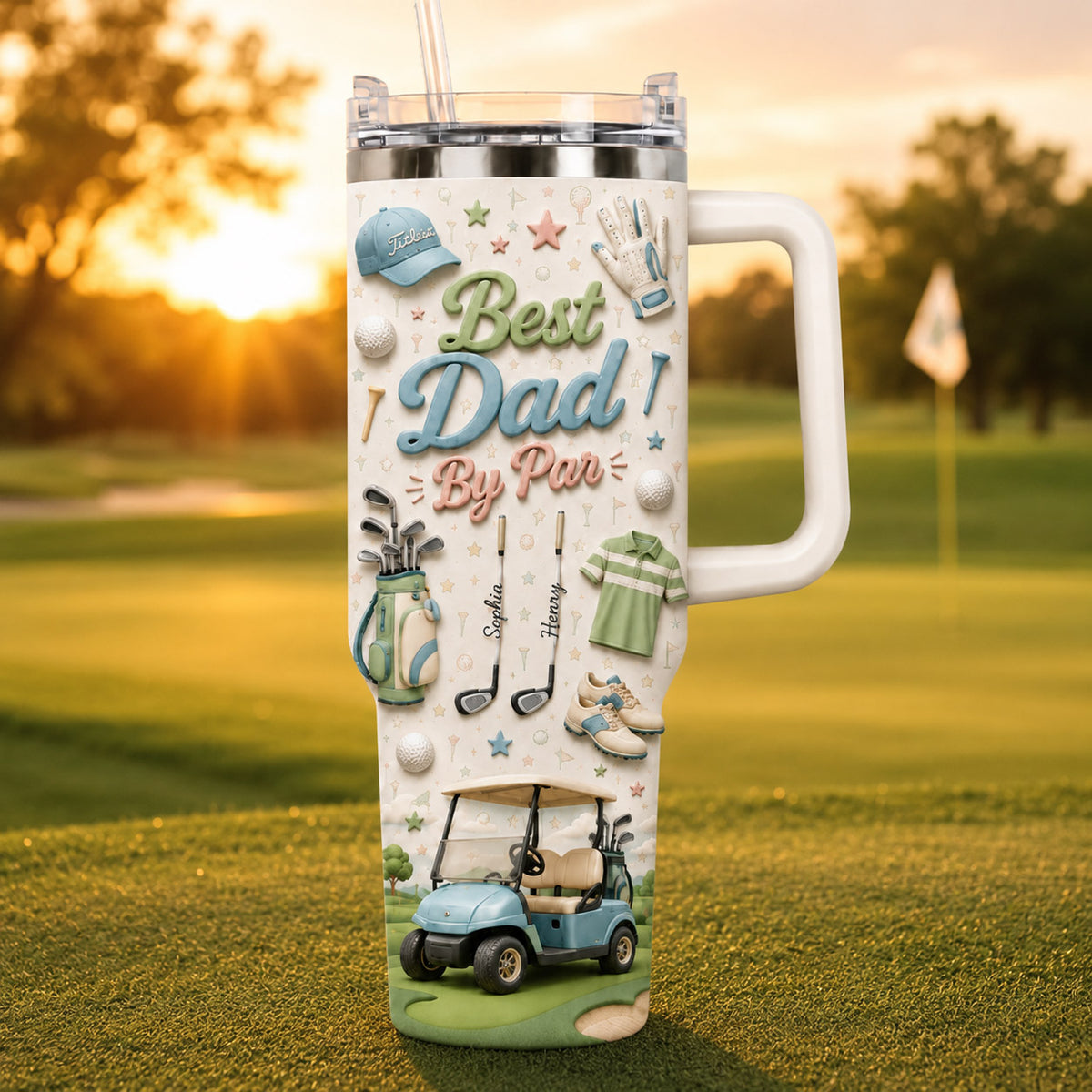 Personalized Golf Dad 40oz Tumbler - Custom Kids Names Father’s Day Gift