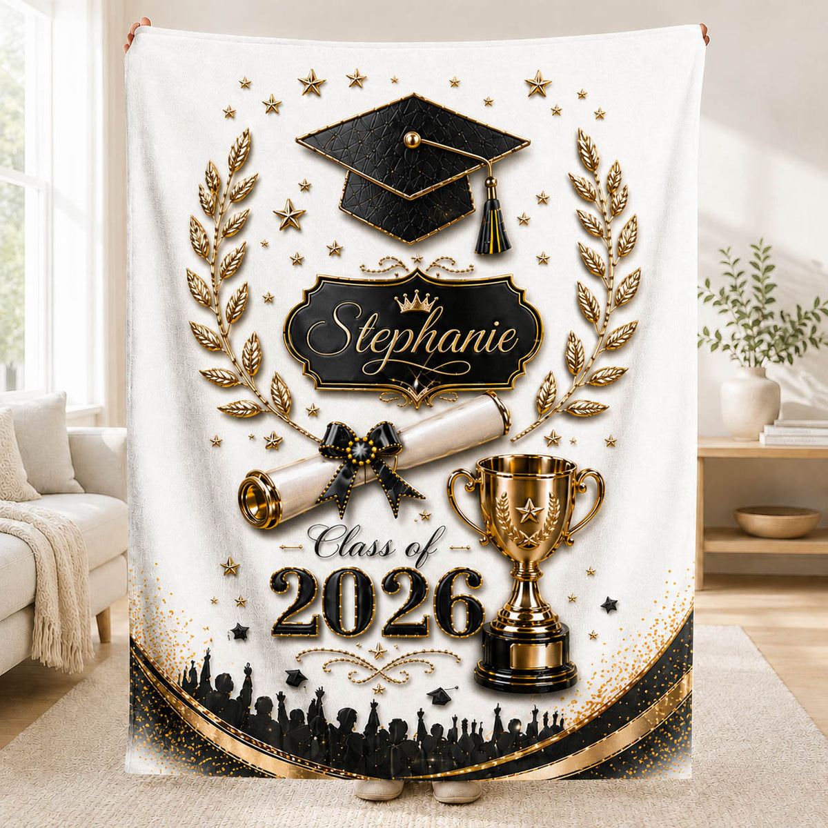 Class of 2026 Black Gold Senior Graduation Gift - Personalized Blanket