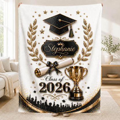Class of 2026 Black Gold Senior Graduation Gift - Personalized Blanket