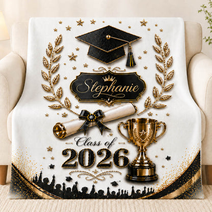 Class of 2026 Black Gold Senior Graduation Gift - Personalized Blanket